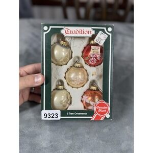 Vintage Tradition Christmas Ornaments Set of 5 West Germany Genuine Glass Boxed‎